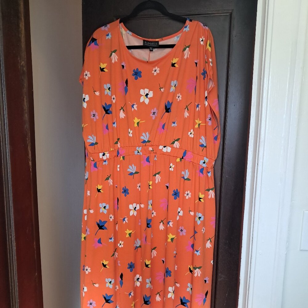 Eloquii orange floral drop shoulder maxi dress 18/20